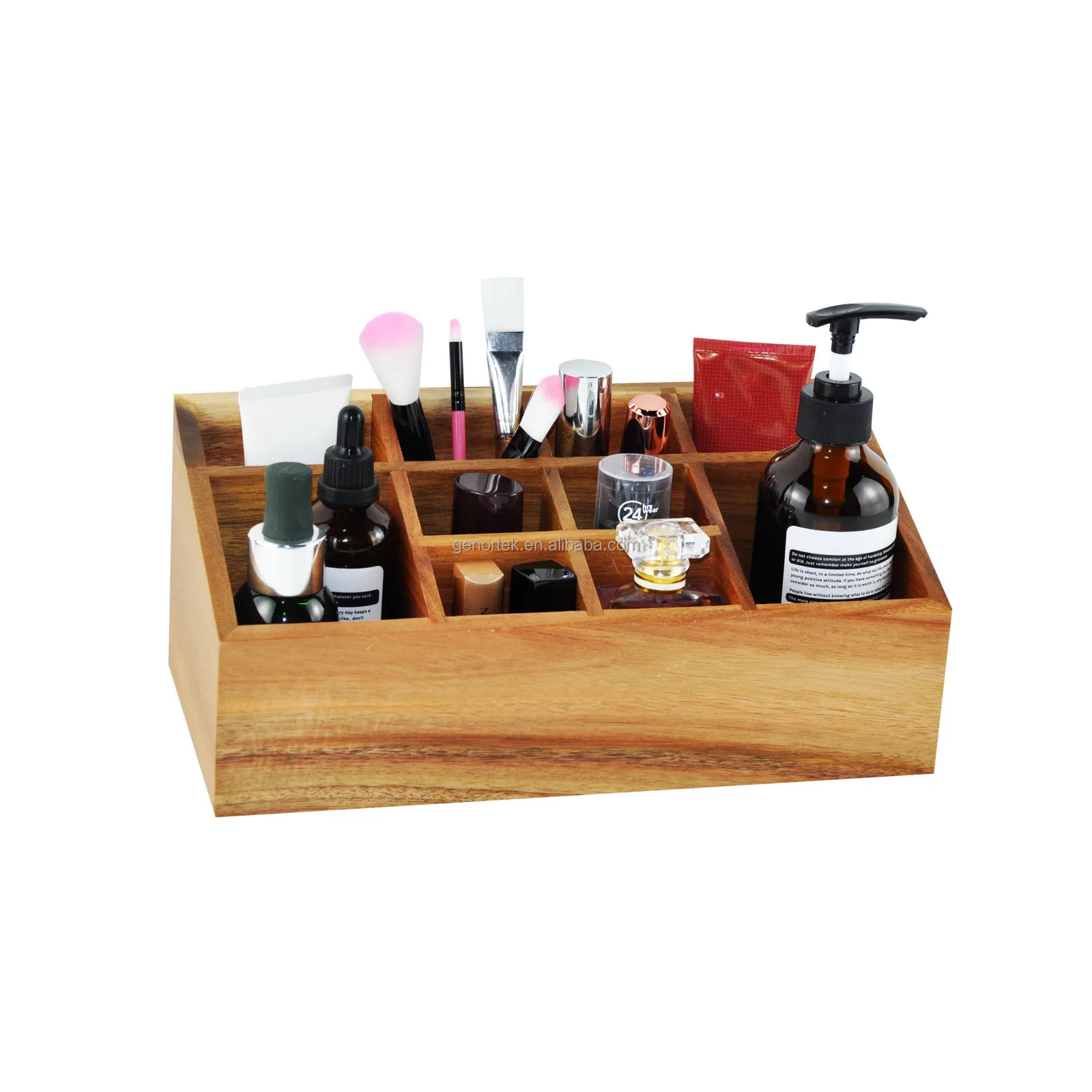 10 Compartment Wood table Sundries Organizer Cosmetic case Multifunctional Flatware Caddy