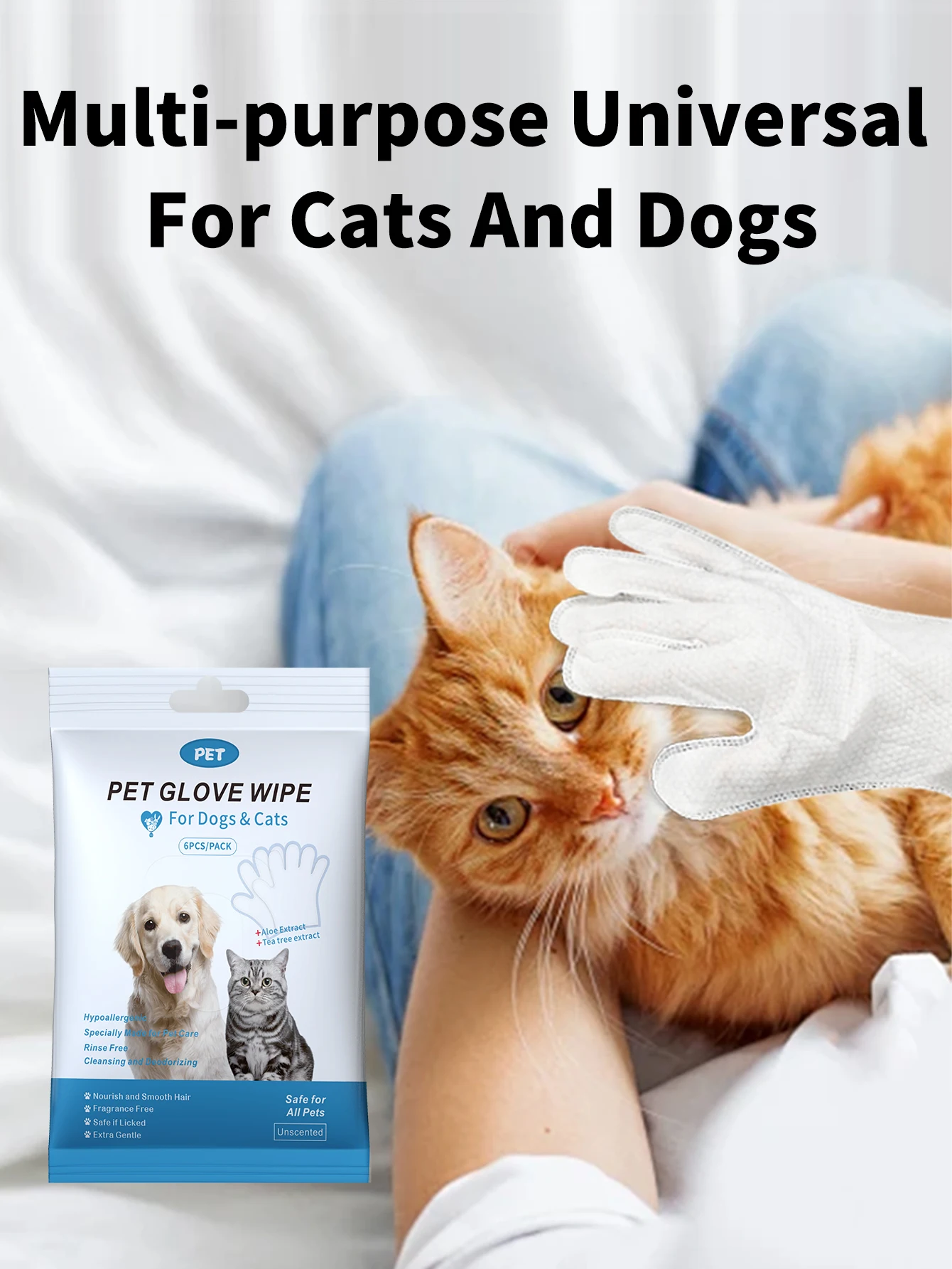 Eco-Friendly Alcohol-Free Natura Pet Grooming Wet Wipes Disposable Dog and Cat Cleaning Gloves