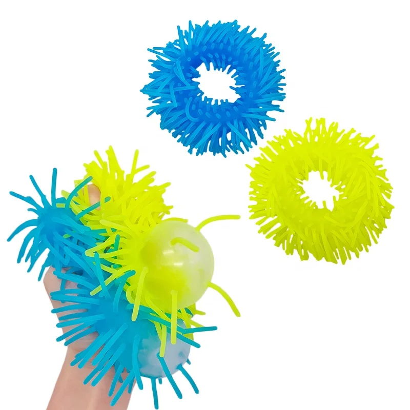 Amazon New TPR Hairy Stretchy Decompression Fidget Stress Puffer Ball Toy For Autism