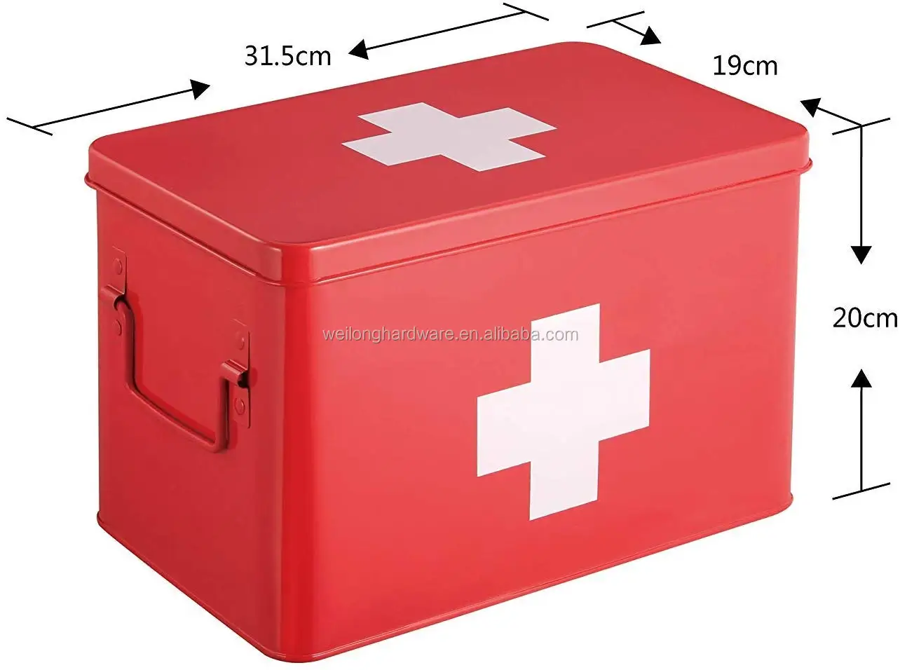 Metal Large Medicine Storage Box Home First Aid Tin with Double Layer and Compartments