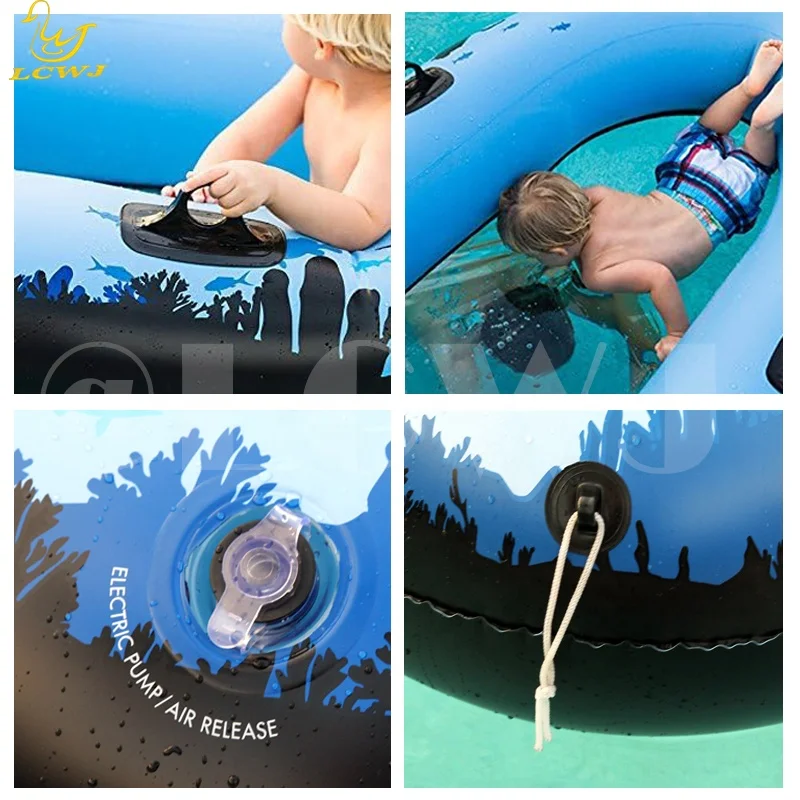 LC Explore Underwater World Clear Bottom Inflatable Boats Pool Floats for Kids Inflatable Rafts