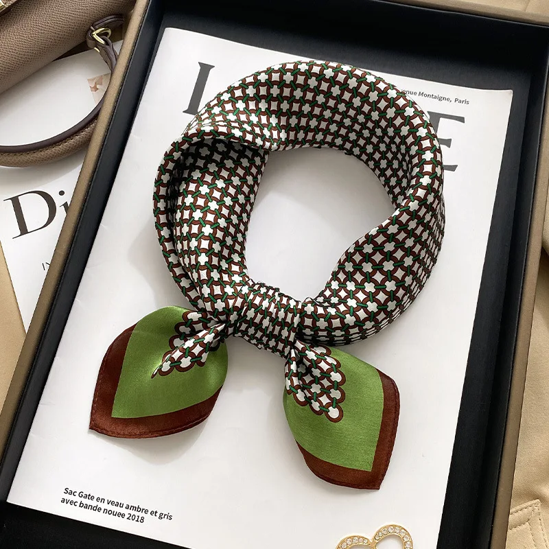 100% Silk Square Scarf Women Hairband Lady Fashion Summer Spring Neckerchief Bandana Leopard Striped Printed Neck Scarves types