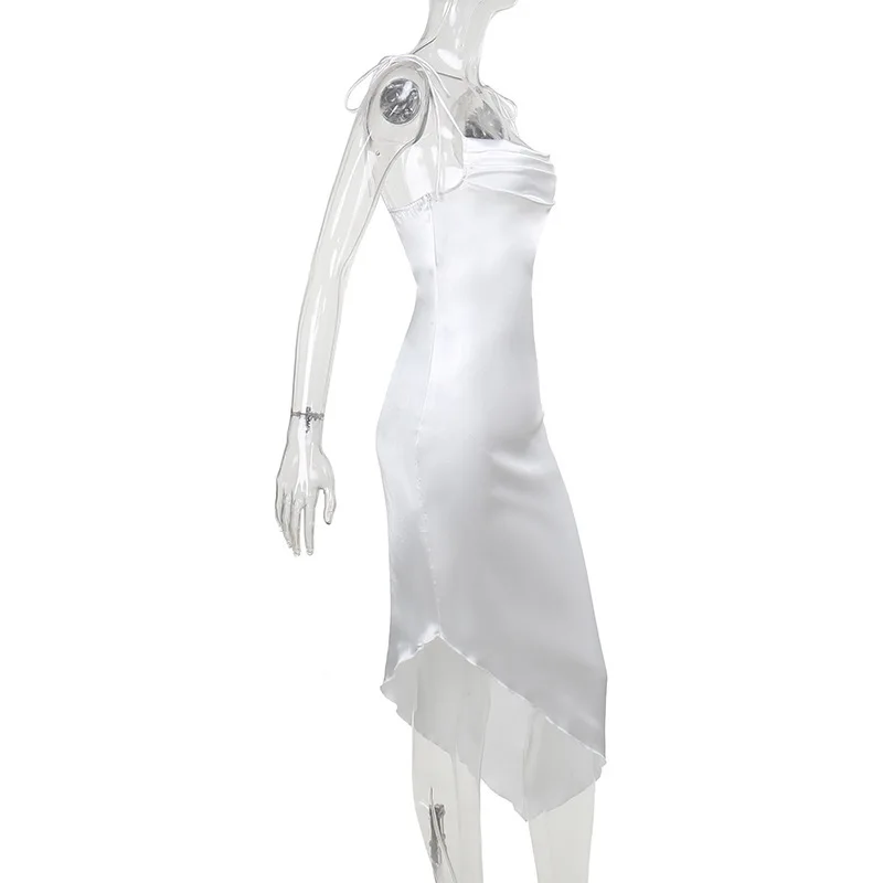 Silk Satin Elegant Sleeveless Straps Dresses Women Sexy Stacked Irregular Summer Party Dresses for Women