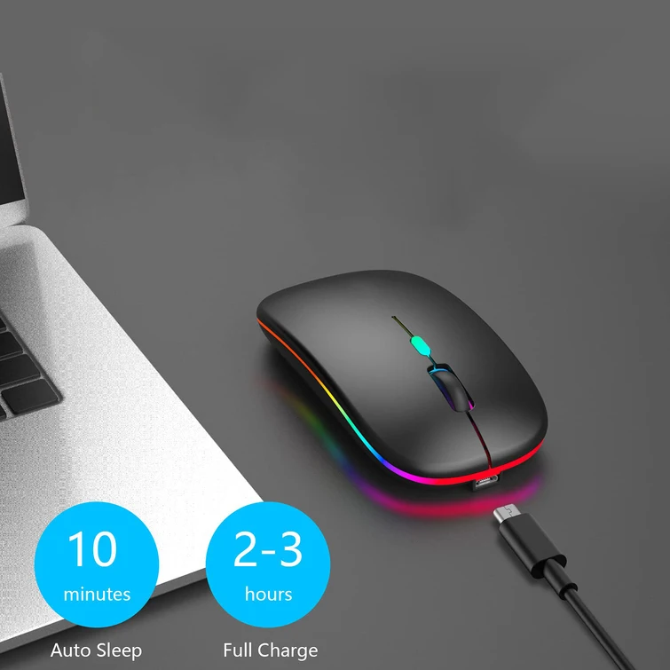 Buy Adjustable DPI Wireless LED Rechargeable Slim Silent Mouse 2.4G With USB and Type C 2 in 1 Receiver