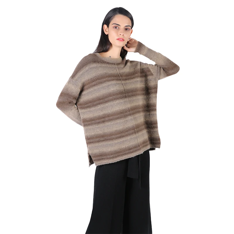 
2019 New Autumn Winter Thermal Knitted Sweater For Women O Neck Soft Color Mixed Pullovers 