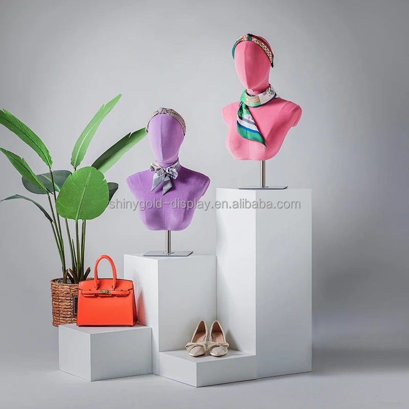 Luxury Jewellery Bust Display Mannequin Wig Display Woman Velvet Mannequin Head with Shoulders