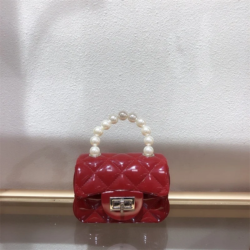 
Cowinner New Portable PVC Jelly Bag For Girl Mini Handbag Shoulder Messenger Pearl Crossbody Rhombus Small Square Bag With Chain 