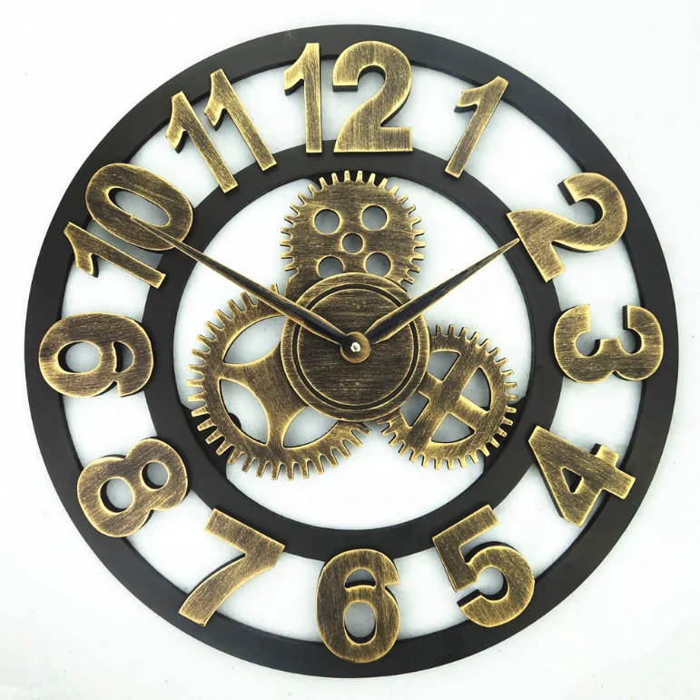 Roman-Anti-Bronze 3D Retro clocks Rustic Vintage Wooden 16 18 20 23 Inch Noiseless Gear Quartz Wall Clock for hotel Restaurant