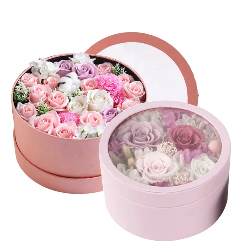 Different Design Luxury Soap rose Packaging box Round Packing Gift Cylinder Cardboard Arrangements Box For Flower