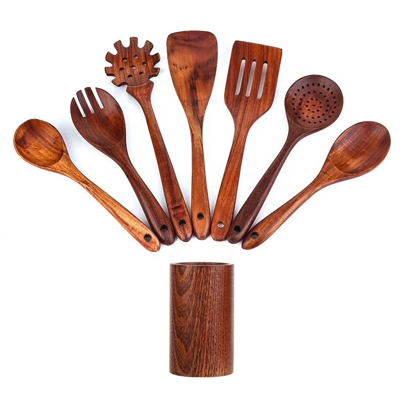 High Quality Natural Teak Acacia Kitchen Accessories Cooking Tools Wooden Kitchen Utensils Cookware Wood Utensil Set For Home