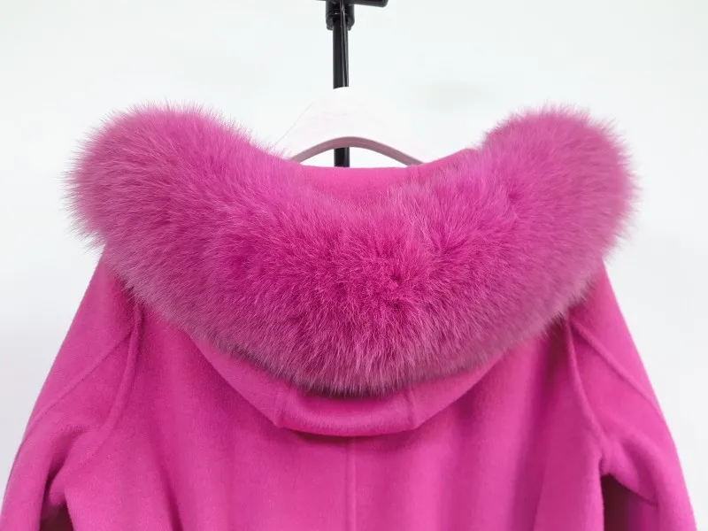 Winter Fur Minimum Order Customized Quantity Solid Cashmere Wool Fox Fur Coat For Women
