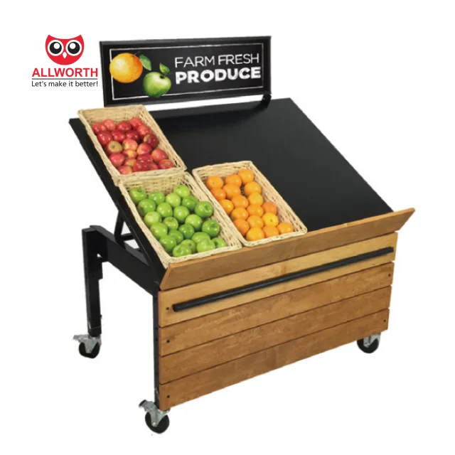 Retail Shop Popular Design Easy To Assemble Unique Wooden Vegetable Fruit Display Rack