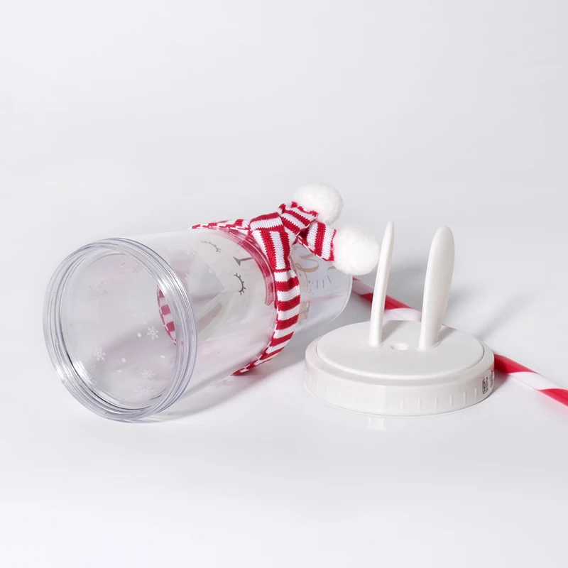 
Girlwill Rabbit Christmas Mugs Kids Cute Tumbler Cups Gift Scarf decoration Plastic Cups With Lids And Straw BPA Free Custom log 