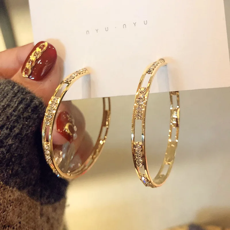 S925 Sterling Silver Needle Gold plated Hoop Earrings Hollow out Rhinestone Crystal Circle Round Hoop Earrings Women Earrings