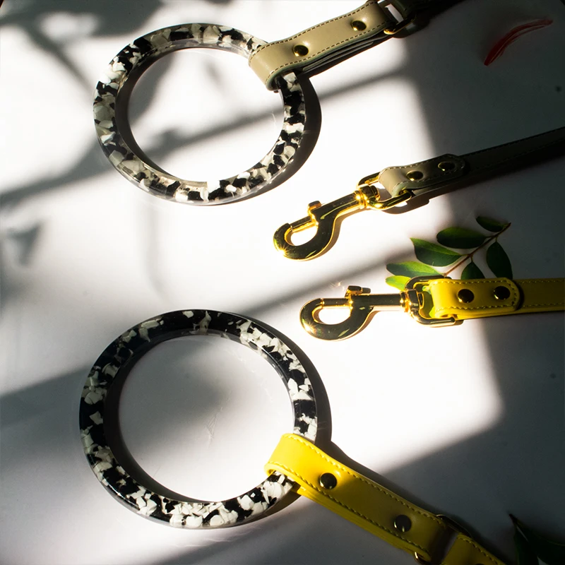 New Design resin ring handles Dog Leash And Collar Set with Comfortable and Durable PU Leather for Small Medium Large Dogs