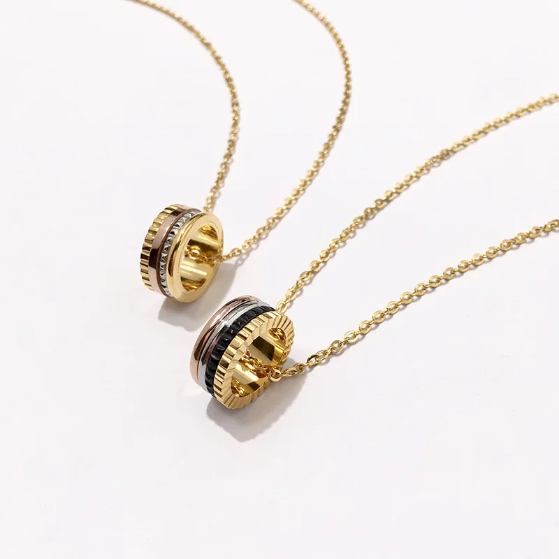 Ceramic rotating gear stainless steel  earring necklace set