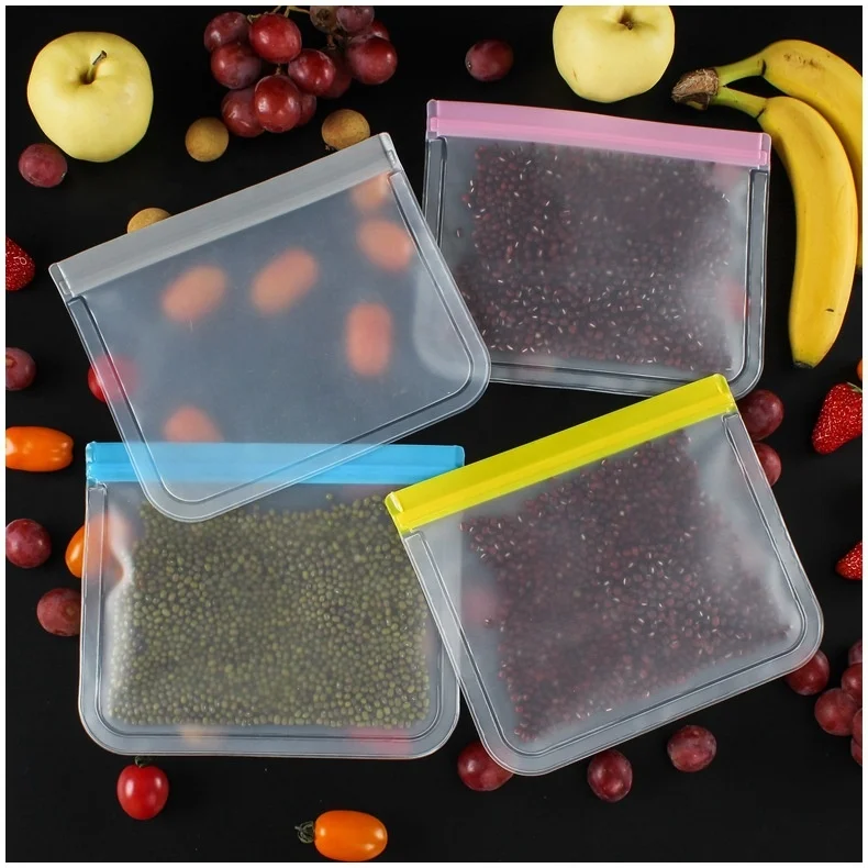 5 Sizes Available PEVA Food Bag Reusable Fresh-keeping Fruit And Vegetable Sealed Bag Silicone Leak-proof Food Storage Bag