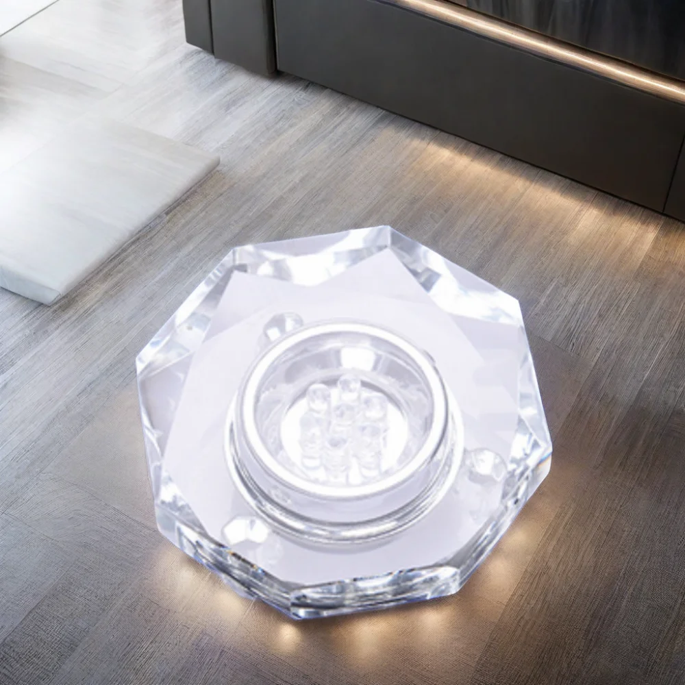 Polished round Clear Crystal LED Light Base Display Nautical Style Glass Craft for Decorative Iceberg UV Laser Printing Gift