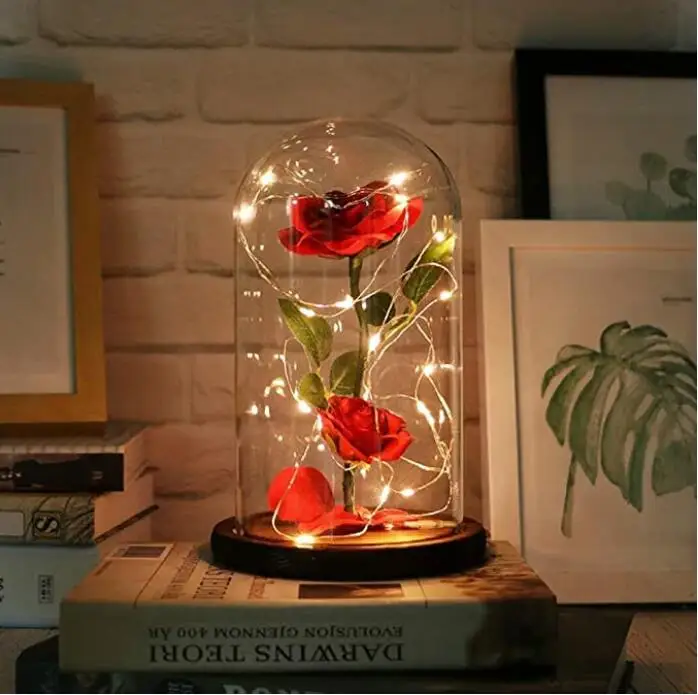 Artificial Red Eternal Rose Flowers Sale In Glass Dome for Wedding Home Decoration