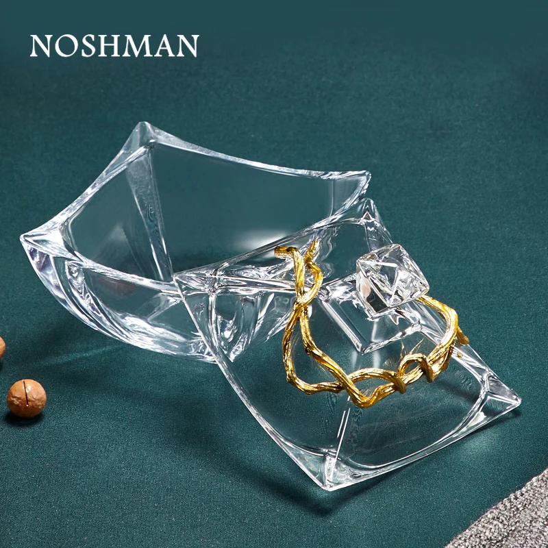 NOSHMAN Home Kitchen Office Decor Elegant Glass Storage Jars Creative Sugar Bowl with Lid Glass Candy Jar