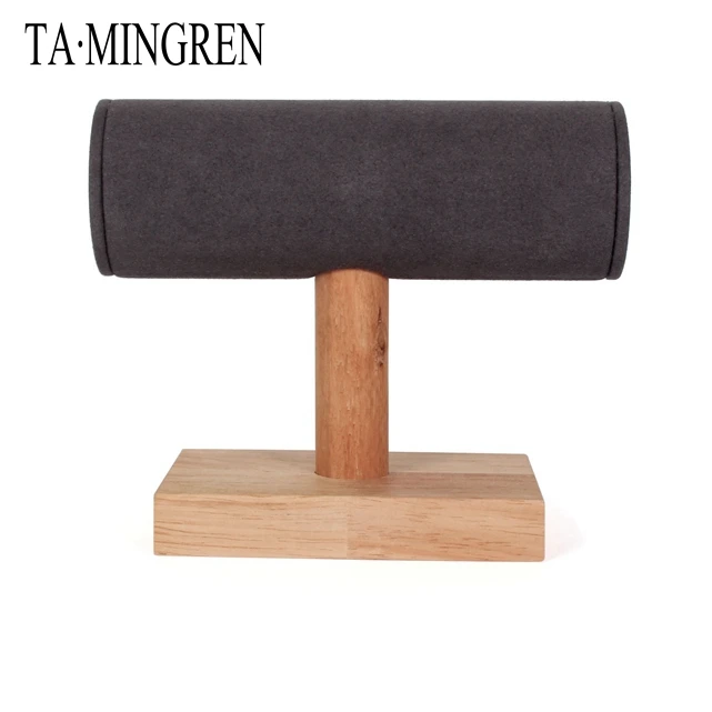 
T bar bracelet bangle necklace display holder wood tower jewelry stand 