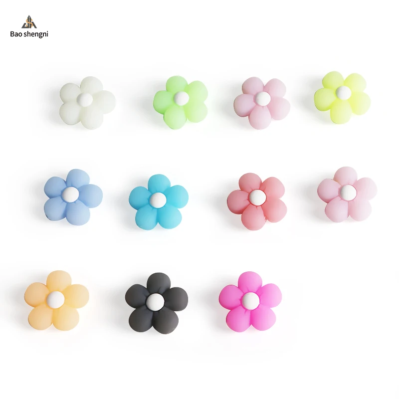 Silicone Loose Beads Colorful Bulk Flower Shape Sensory Toys Teething Food Grade Silicone Focal Beads Beaded Bracelets