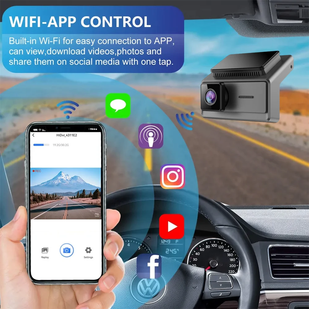 Factory 3 Camera 2K+1K+1K Wifi DashCam 256G Car Video Recorder Front And Rear Inside 3 Lens Wifi Car Dvr 3 Channel 2K Dash Cam