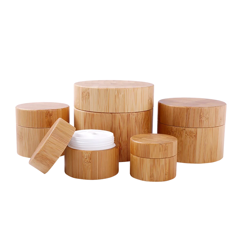 
Ready to ship bamboo cosmetic packing full range15g 30g 50g empty inner PP skin care cream jars container 
