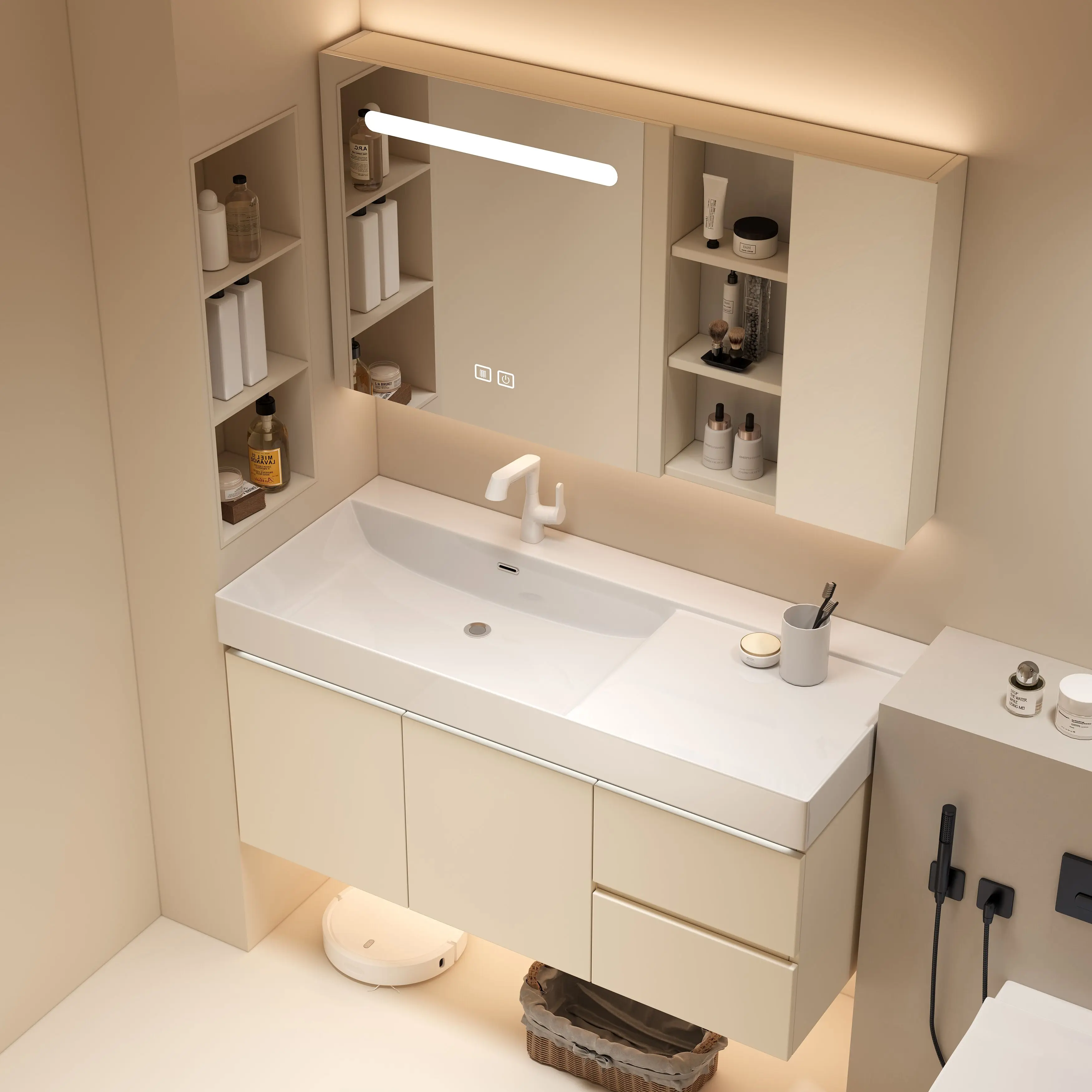 Modern Wood Factory direct sales home furnishings Bathroom Vanity Design Mirror Sink Bathroom Furniture Cabinet