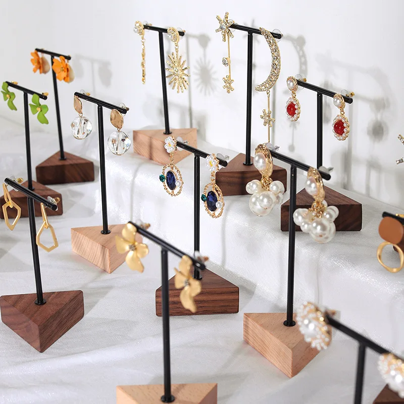 Lucking Custom T-bar Hanging Earrings Display Stand Jewelry Rack Holder Metal Gold Earring Display Stand For Jewelry Shop