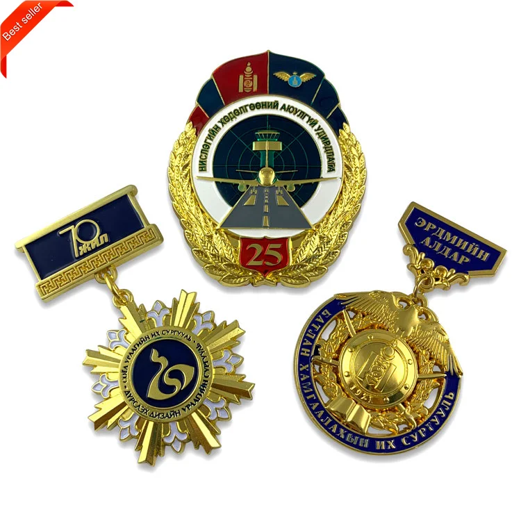 High Quality Customized Gold-plated 3D Design Zinc Alloy Sports Medal Honor Guard Army Lapel Pins Security Badge