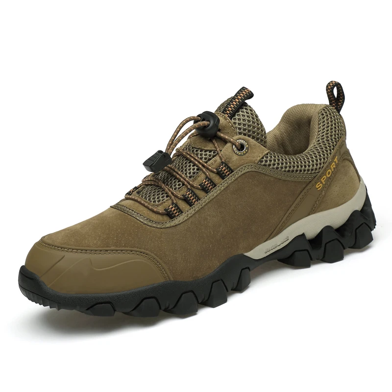 Wholesale Quality Man Leather Outdoor Hiking Shoes Anti-Skid Shock Absorption Comfortable Camping Trekking Sneakers