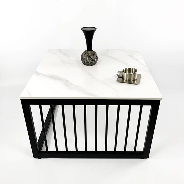  Modern simple square rock board coffee table household metal frame