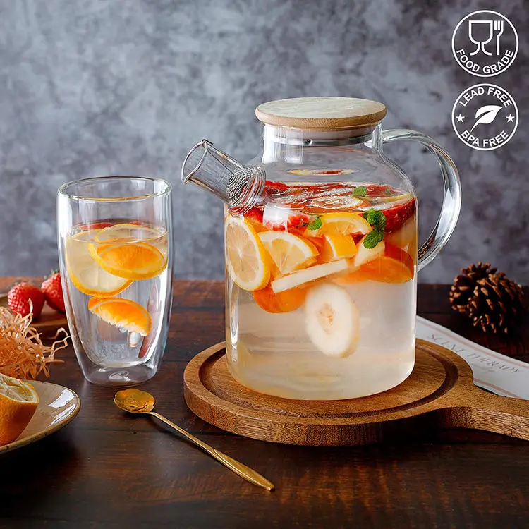 High borosilicate clear heat resistant Handmade Glass Teapot with bamboo lid