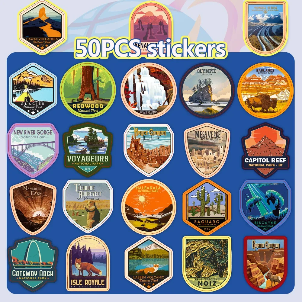 63 PCS United States National Park Stickers Nature Park Travel Transmirror Outdoor Creative Graffiti Stickers Favors & Decor