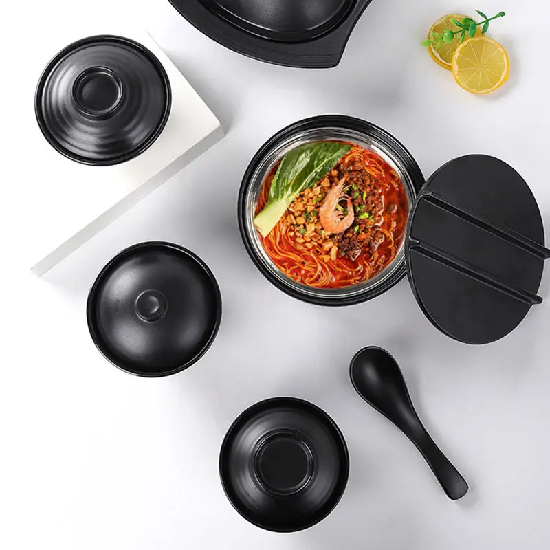 Japanese Miso Soup Serving 4 Inch Black Matte Melamine Rice Bowl with lid