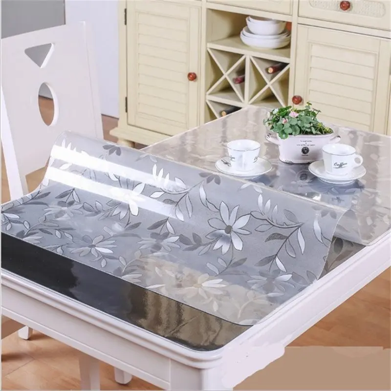Low price simple design transparent soft glass table mat with round edge tablecloth