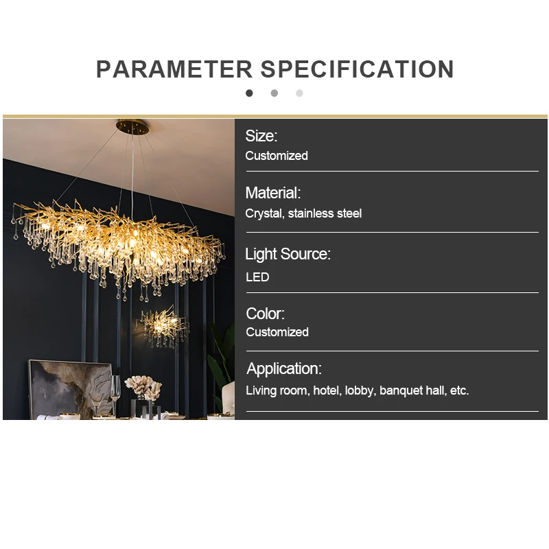 Modern branch-shaped water drop ceiling led chandelier Villa restaurant hotel luxury large crystal chandelier