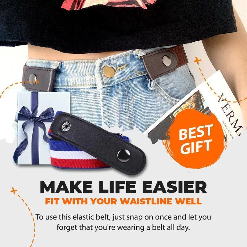 Genuine leather Slim Elastic Invisible Belt No Buckle Elastic Adjustable Colorful Buckle Waist Jean Pant Belt