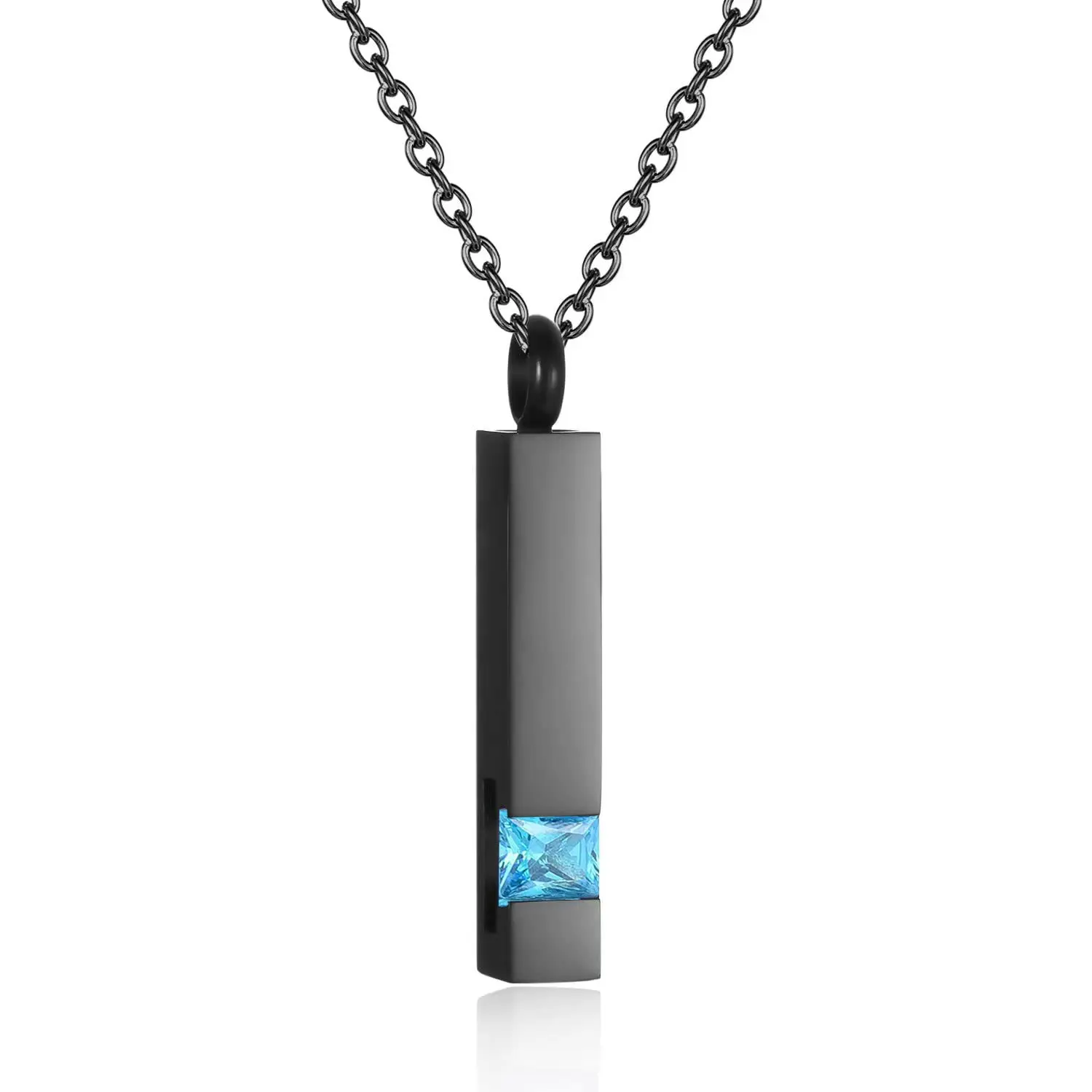 Personalized Memorial Keepsake Custom Stainless Steel Birthstone Cubic Zirconia Bar Pendant Urn Necklaces for Ashes