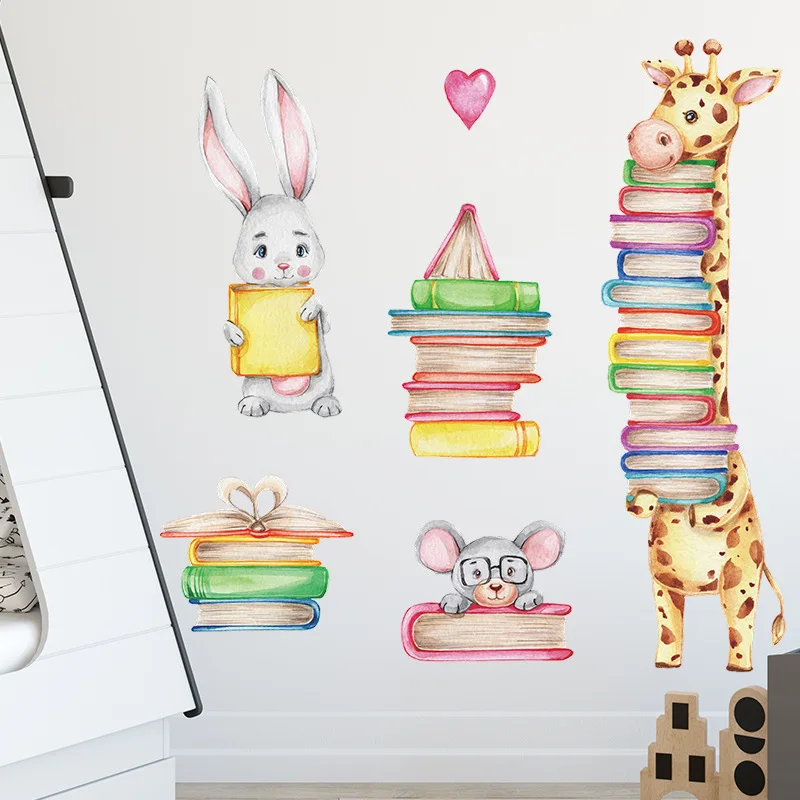 cool library decoration self adhesive cute rabbit with giraffe wall sticker baby