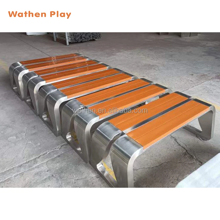 Modern Garden Wooden Benches Stainless Steel Outdoor Park Benches Metal Patio Bench