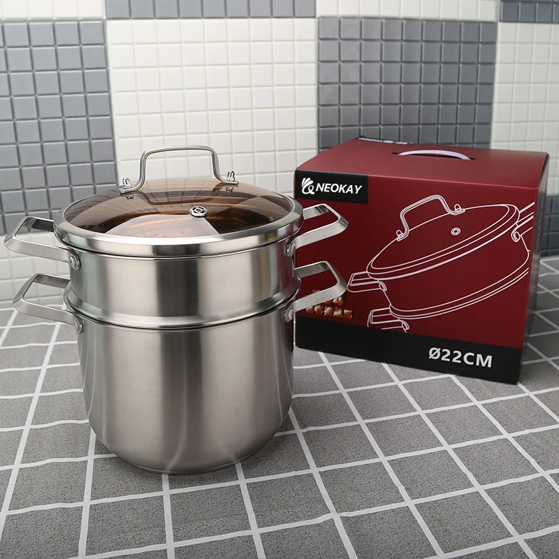 Drop Shipping Large Double Layer Steamer Cooking Pot Cookware Sets Stainless Steel