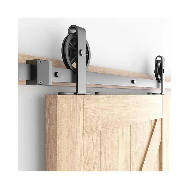 Heavy Duty 5-16ft Carbon Steel+POM Black Powder Coated Large Pulley Top Mounted Sliding Barn Door Hardware Kit