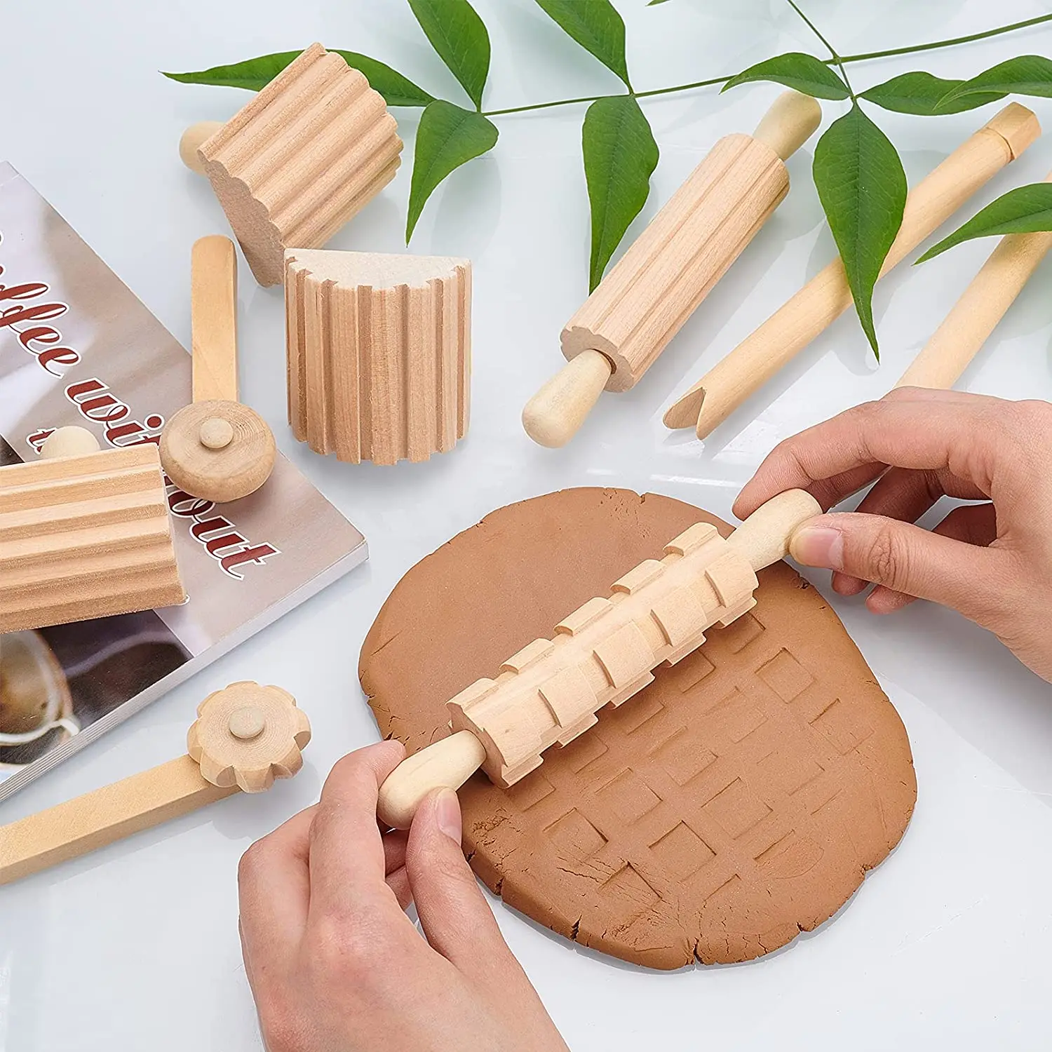 Montessori tools waldorf inspired toys 12 play dough wooden tools Wooden Clay and Dough Tools
