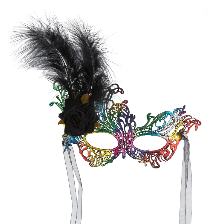 
Wholesale New Mysterious Ribbon Rose Flower Feather Color Halloween Party Eye Mask 