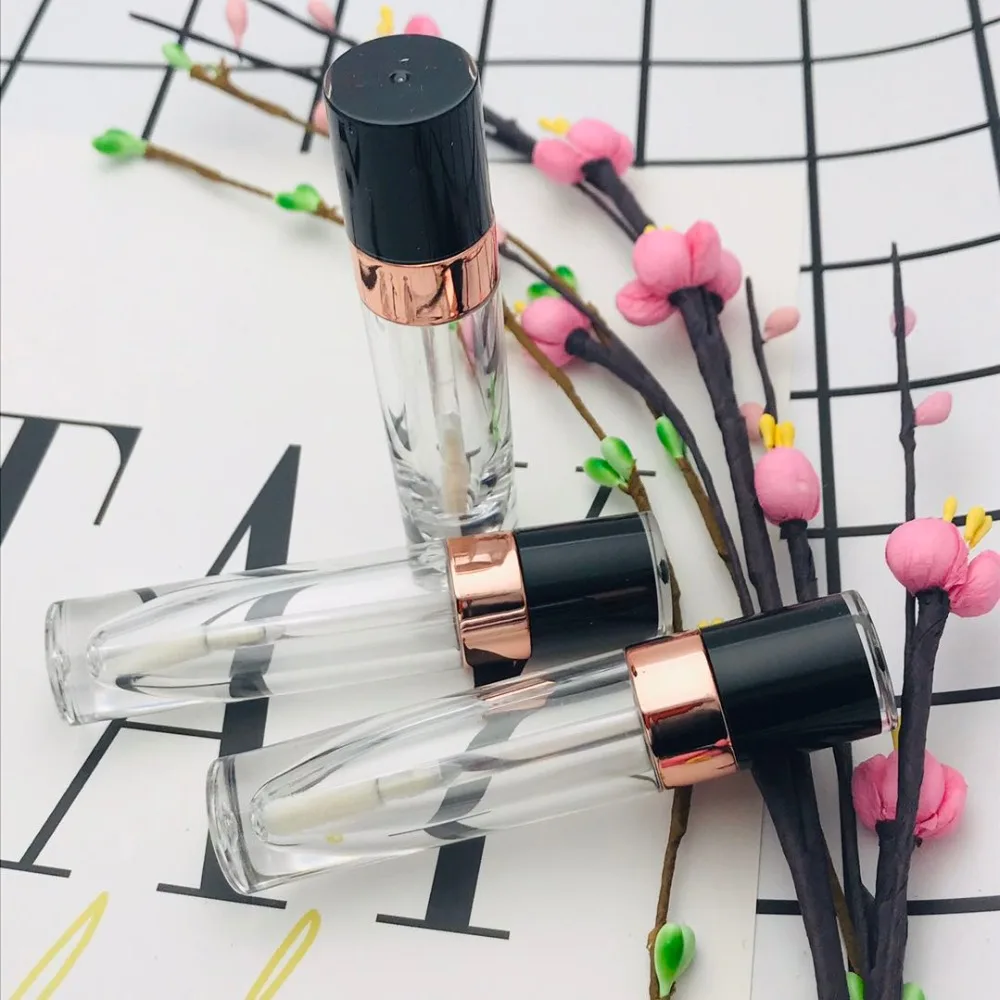 10/20/50 PCS 5ML ABS Lip Gloss Tube Empty Plastic Tubes With Black White Rose Gold  Cap Cylinder Small Lip Gloss Packaging Tube