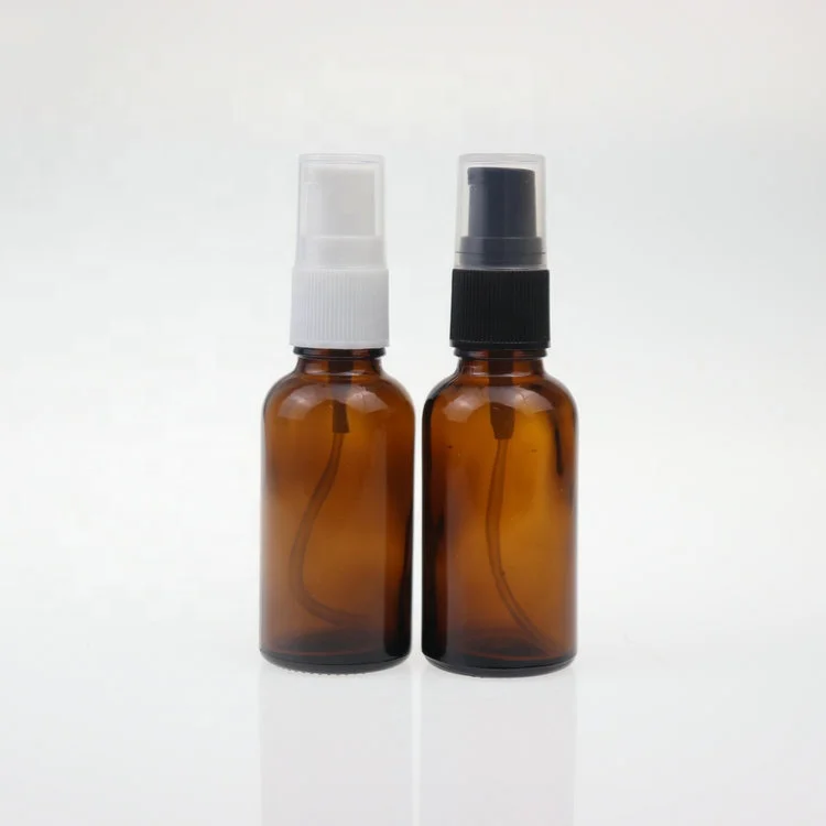 30ml Amber Glass Lotion Pump Serum Bottle Empty Brown Spray Essential Oil Bottle with Black Pump Cap for essential oil