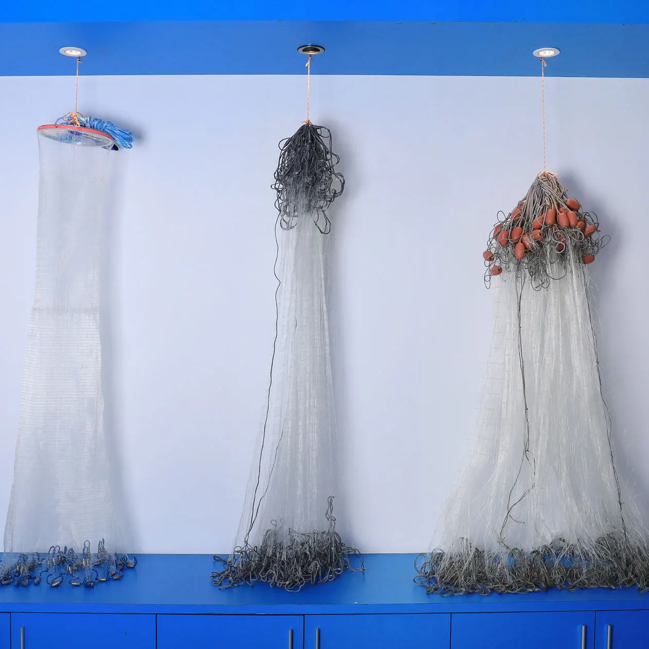 Nylon Fishing Gill Nets, with Floater and Sinker, Double Knots , Depthway,  Three Layers  Multifilament Drag Gill Fish Net