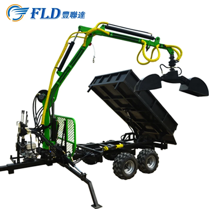 forest equipment tractor PTO hydraulic timber loading traile log trailer , wood trailer, log wagon with crane grapple